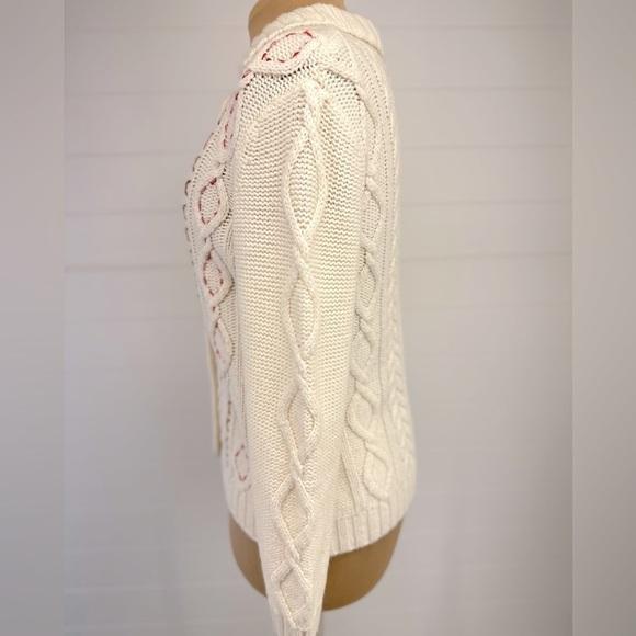 Christopher & Banks Button Down Hand Embroidered Christmas Sweater Cream/Red Med - Picture 5 of 11